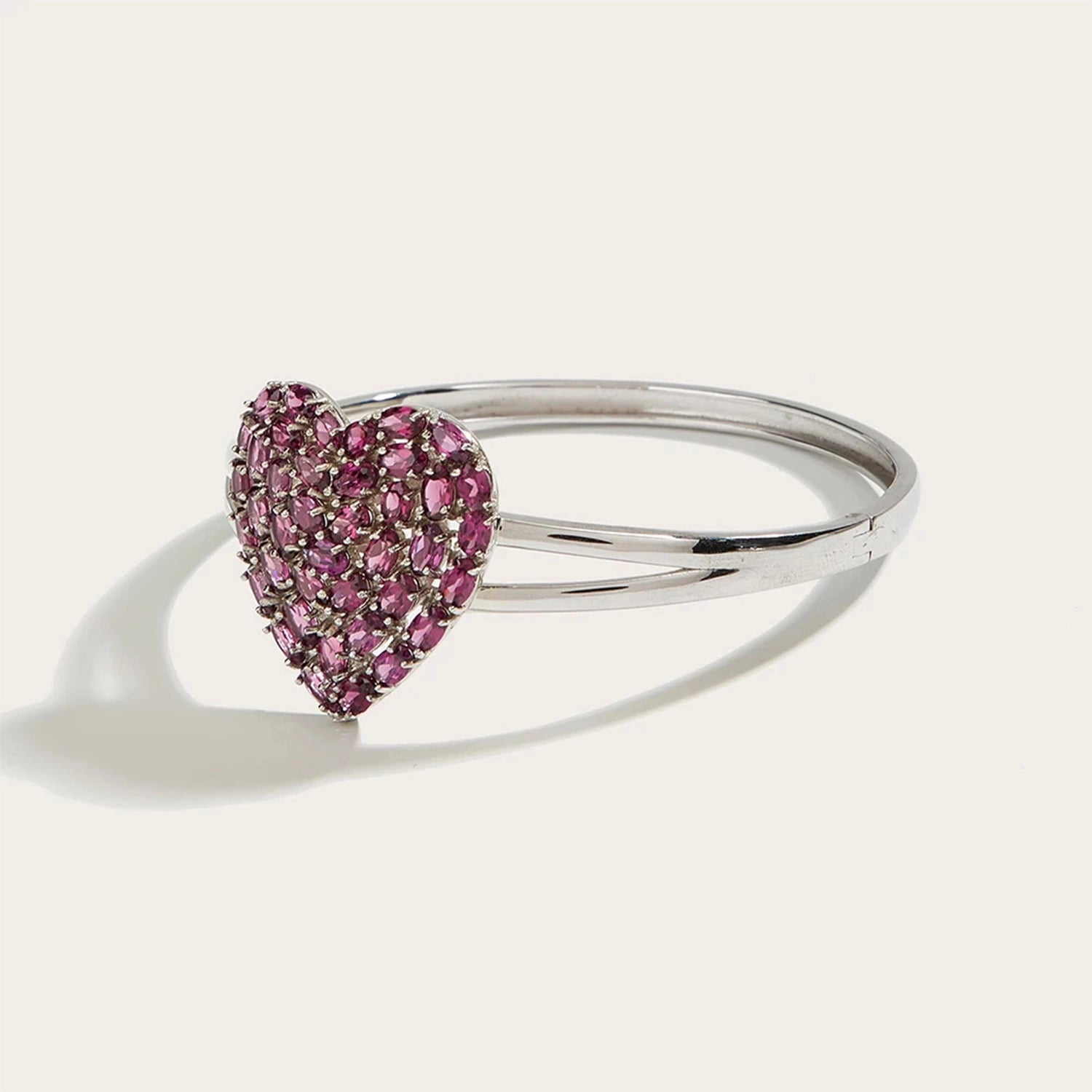 Garnet Heart Sterling Silver Bracelet